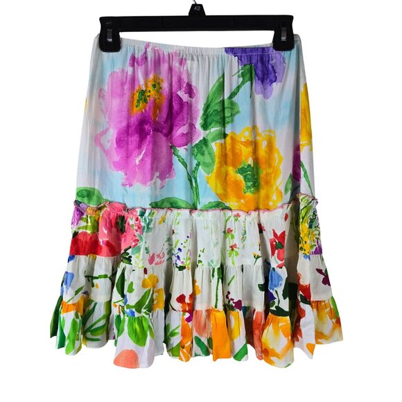 Jams World Sky Flower Ruffle Tiered Skirt Multicolor Art to Wear Boho Summer - Picture 2 of 9